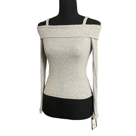 Art Class Juniors Off-The-Shoulder Grey Long Sleeve Ribbed Top With Straps Large - Picture 4 of 13